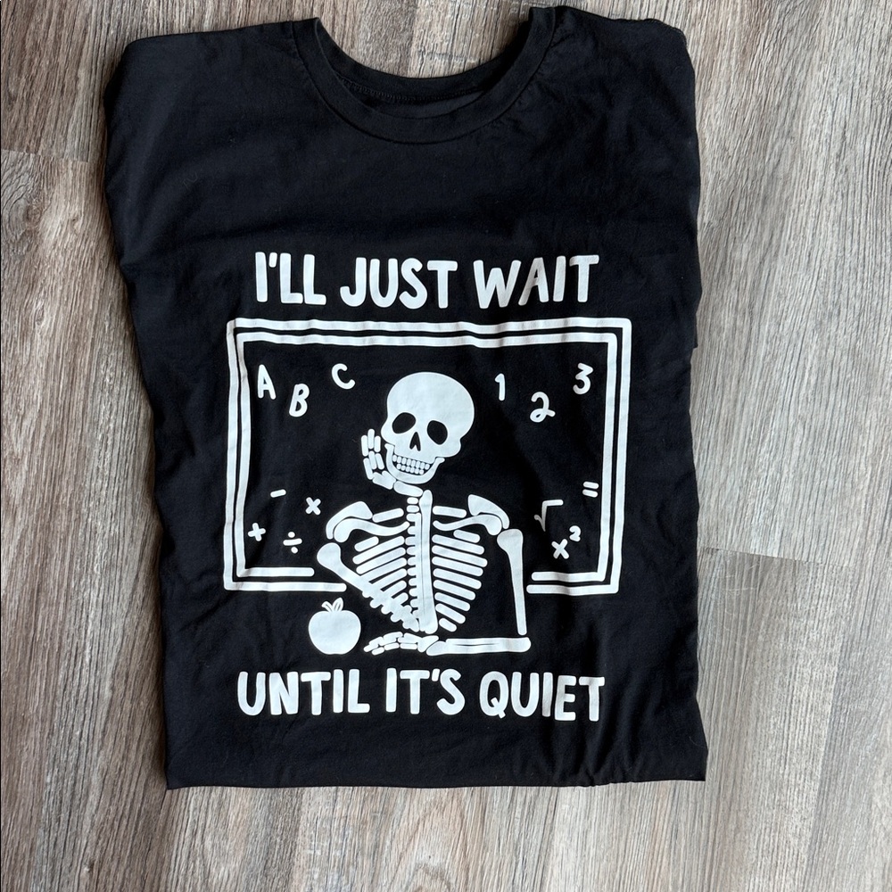 Black Graphic Tee with Skeleton Print